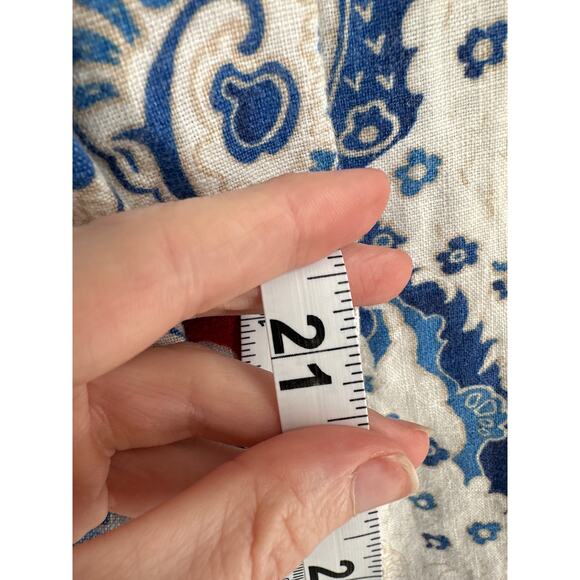 90s Vintage Linen Pants Womens Medium Blue Paisley Cropped High Rise Bohemian - Picture 6 of 8